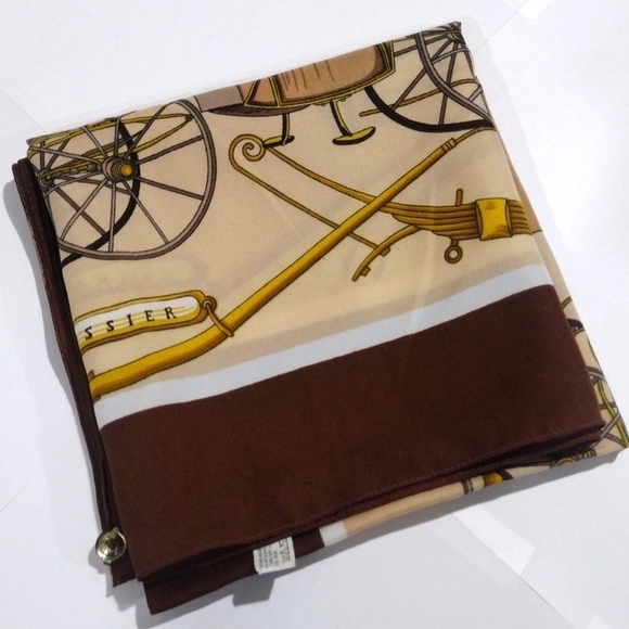 Brown, Gold, Tan, Grey Carrossier Carriage Print Square Scarf 30x30" - Colorful - Picture 1 of 9